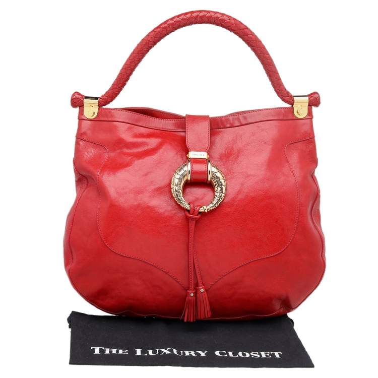 Pre Owned Jimmy Choo Red Leather Ruby Hobo