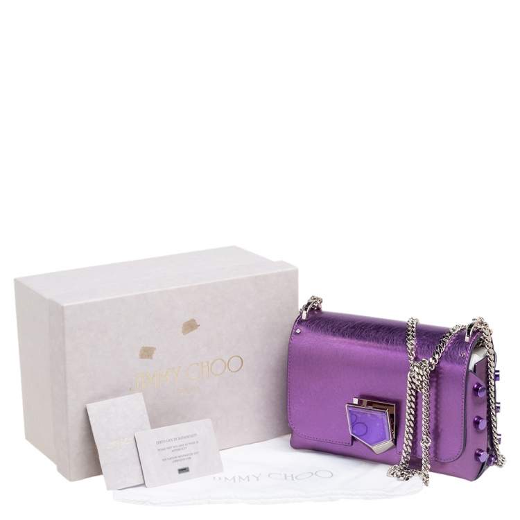 Pre Owned Jimmy Choo Metallic Purple Leather Lockett City Shoulder Bag