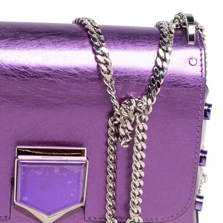 Pre Owned Jimmy Choo Metallic Purple Leather Lockett City Shoulder Bag
