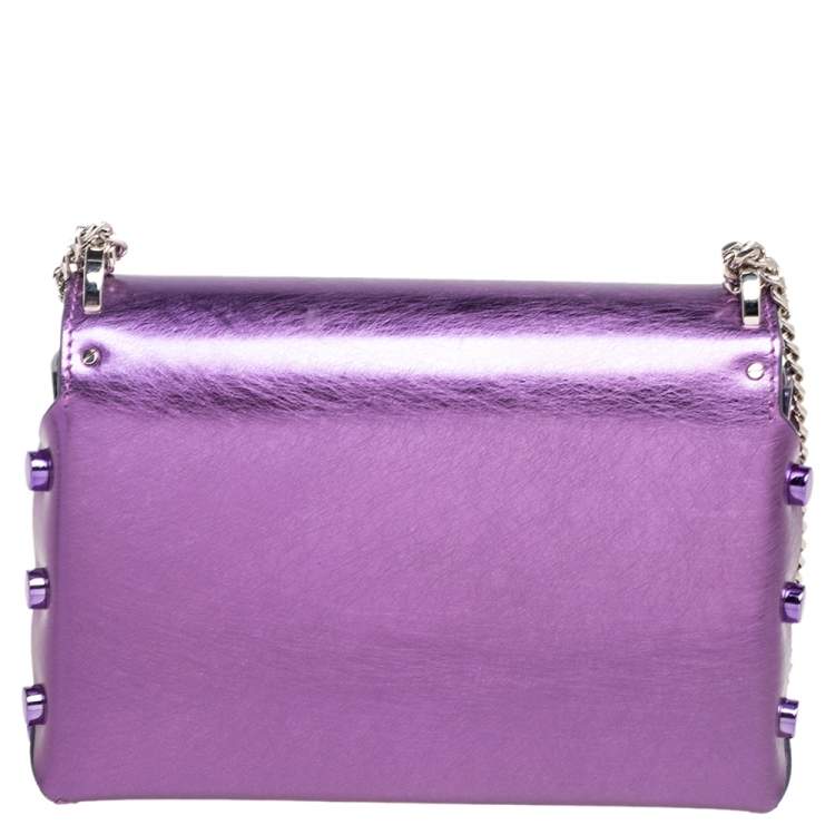 Pre Owned Jimmy Choo Metallic Purple Leather Lockett City Shoulder Bag