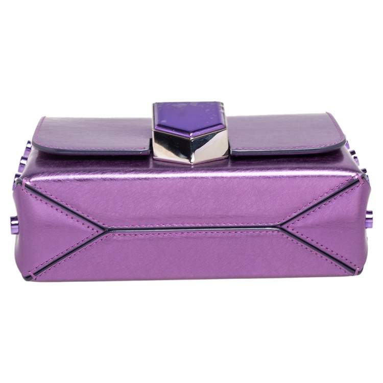 Pre Owned Jimmy Choo Metallic Purple Leather Lockett City Shoulder Bag