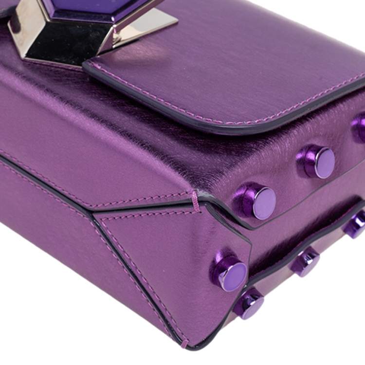 Pre Owned Jimmy Choo Metallic Purple Leather Lockett City Shoulder Bag