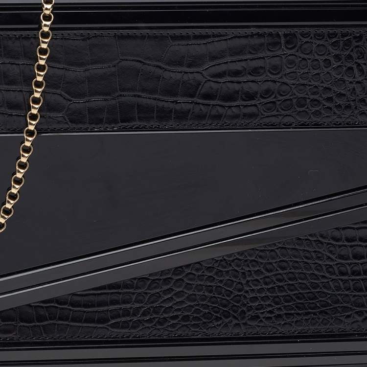 Pre Owned Jimmy Choo Black Acrylic And Croc Embossed Candy Chain Clutch