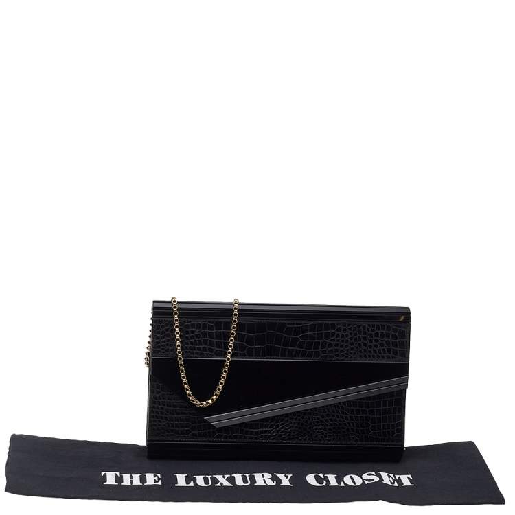 Pre Owned Jimmy Choo Black Acrylic And Croc Embossed Candy Chain Clutch