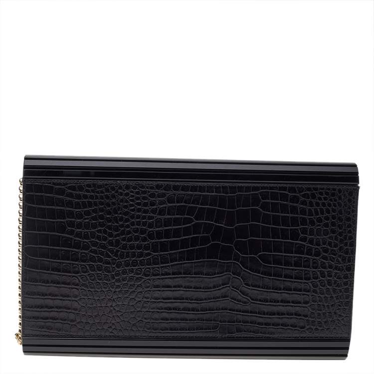 Pre Owned Jimmy Choo Black Acrylic And Croc Embossed Candy Chain Clutch