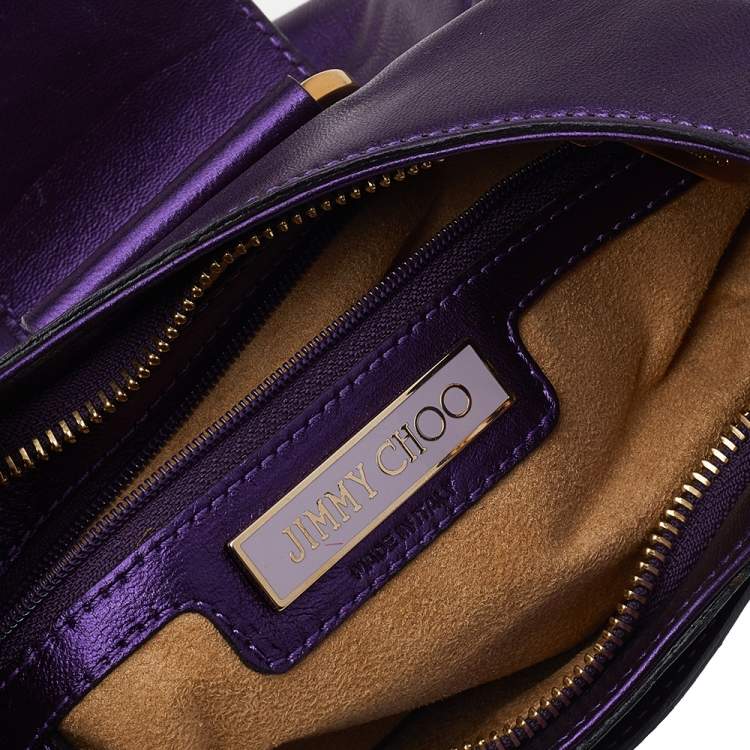 Pre Owned Jimmy Choo Metallic Purple Leather Tulita Hobo