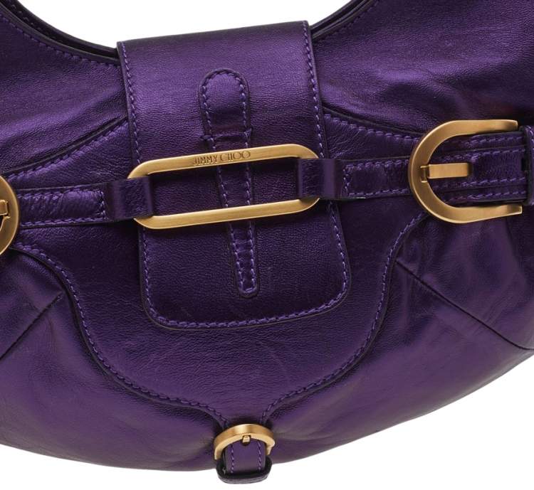 Pre Owned Jimmy Choo Metallic Purple Leather Tulita Hobo