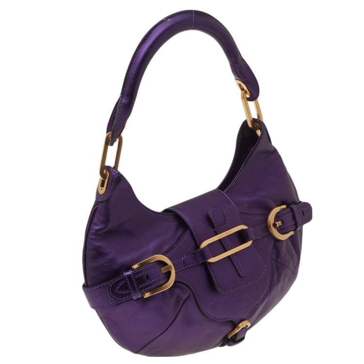 Pre Owned Jimmy Choo Metallic Purple Leather Tulita Hobo