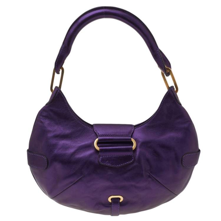 Pre Owned Jimmy Choo Metallic Purple Leather Tulita Hobo