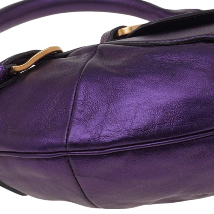 Pre Owned Jimmy Choo Metallic Purple Leather Tulita Hobo