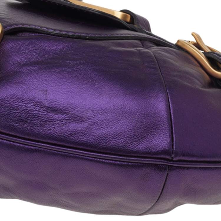 Pre Owned Jimmy Choo Metallic Purple Leather Tulita Hobo