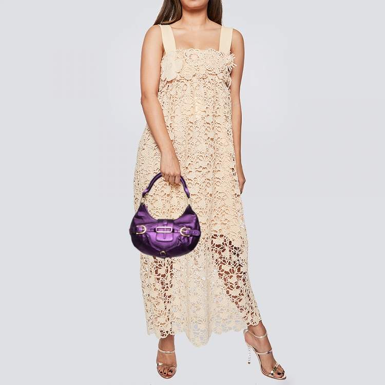 Pre Owned Jimmy Choo Metallic Purple Leather Tulita Hobo