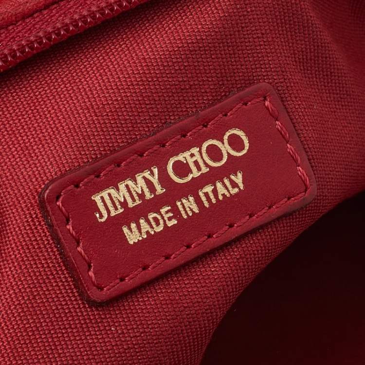 Pre Owned Jimmy Choo Red Leather Fringe Clutch