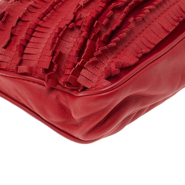 Pre Owned Jimmy Choo Red Leather Fringe Clutch