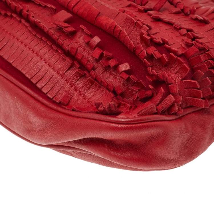 Pre Owned Jimmy Choo Red Leather Fringe Clutch