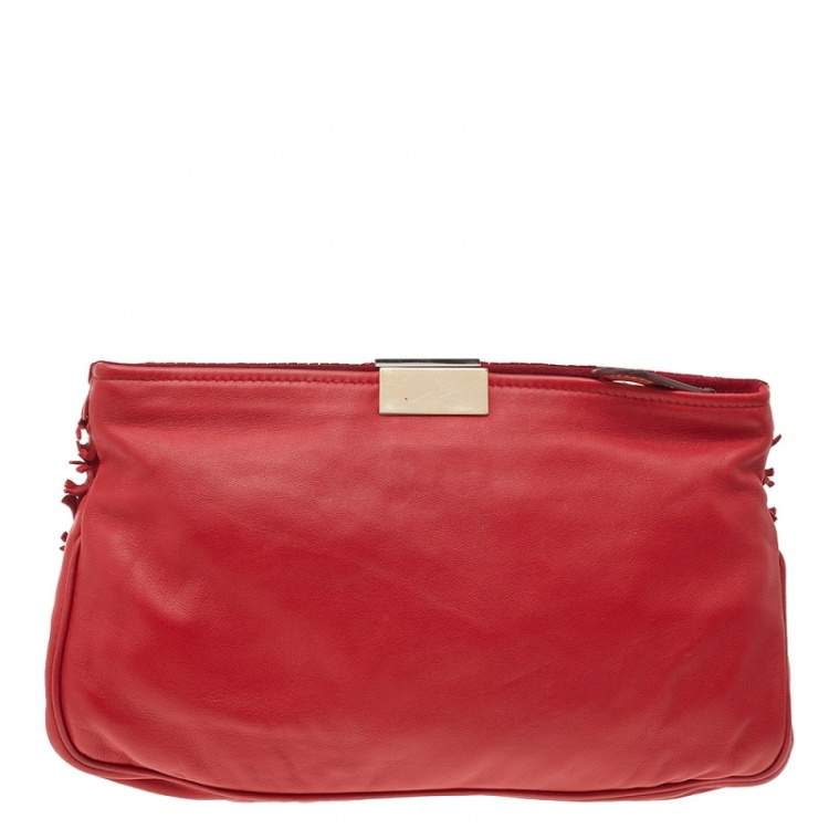 Pre Owned Jimmy Choo Red Leather Fringe Clutch