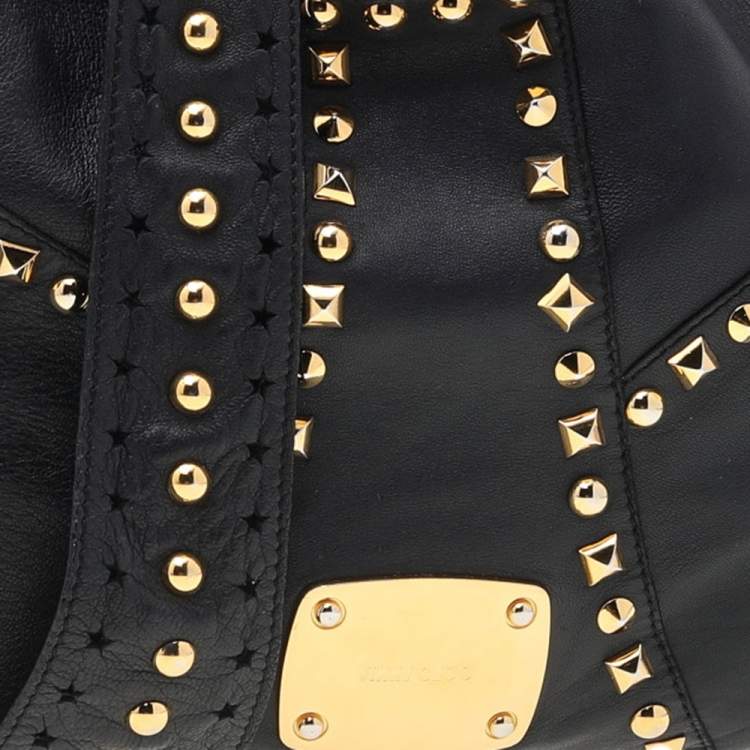 Pre Owned Jimmy Choo Black Leather Studded Shoulder Bag