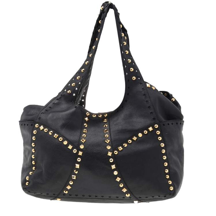 Pre Owned Jimmy Choo Black Leather Studded Shoulder Bag