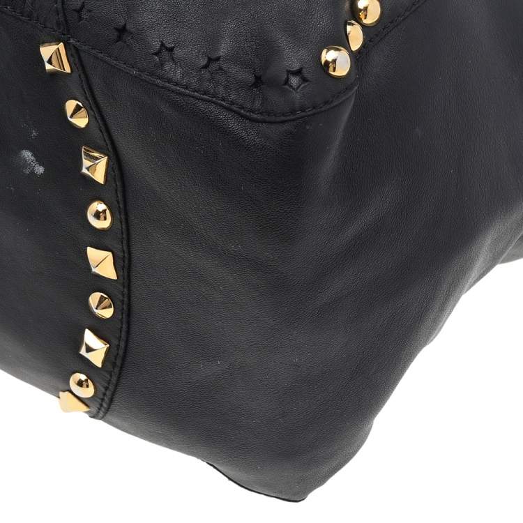 Pre Owned Jimmy Choo Black Leather Studded Shoulder Bag