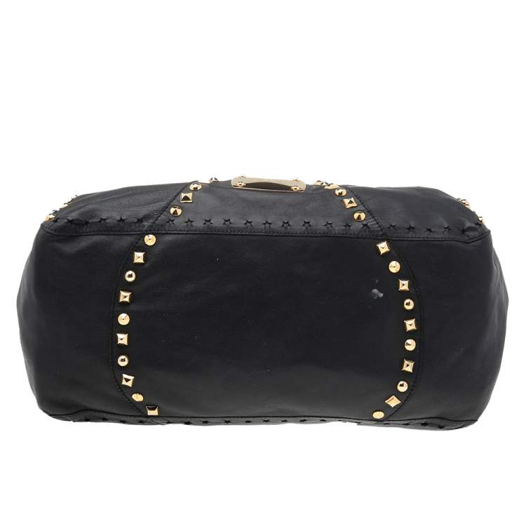 Pre Owned Jimmy Choo Black Leather Studded Shoulder Bag