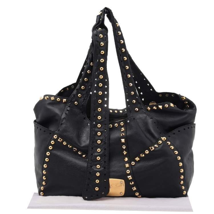 Pre Owned Jimmy Choo Black Leather Studded Shoulder Bag