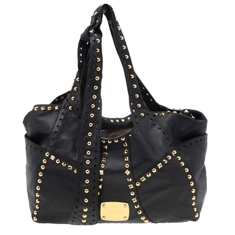 Pre Owned Jimmy Choo Black Leather Studded Shoulder Bag