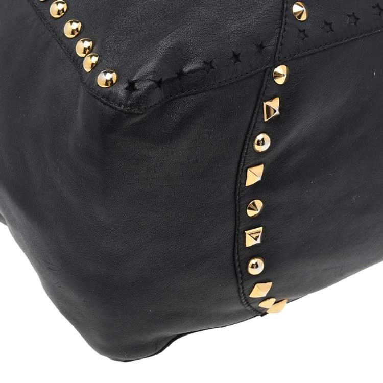 Pre Owned Jimmy Choo Black Leather Studded Shoulder Bag