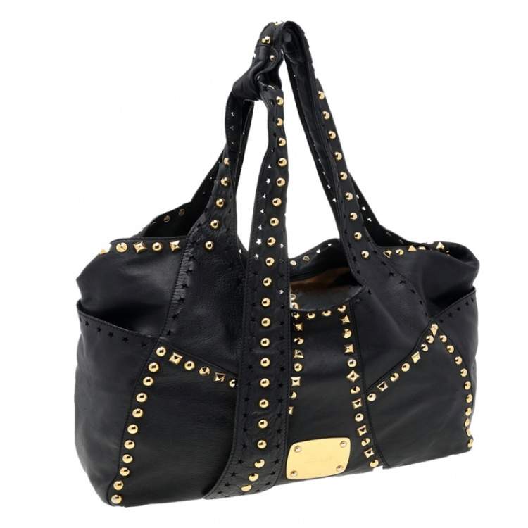 Pre Owned Jimmy Choo Black Leather Studded Shoulder Bag