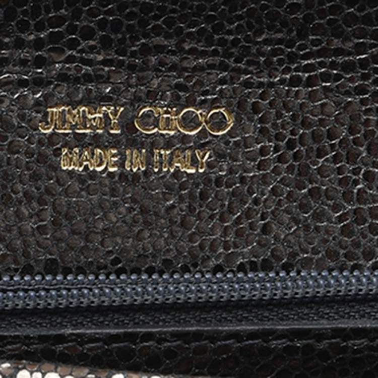 Pre Owned Jimmy Choo Metallic Grey Leather And Glitter Reese Clutch