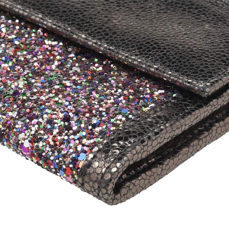 Pre Owned Jimmy Choo Metallic Grey Leather And Glitter Reese Clutch