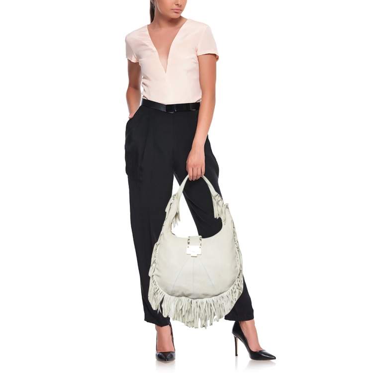 Pre Owned Jimmy Choo White Snakeskin Embossed Leather Hobo