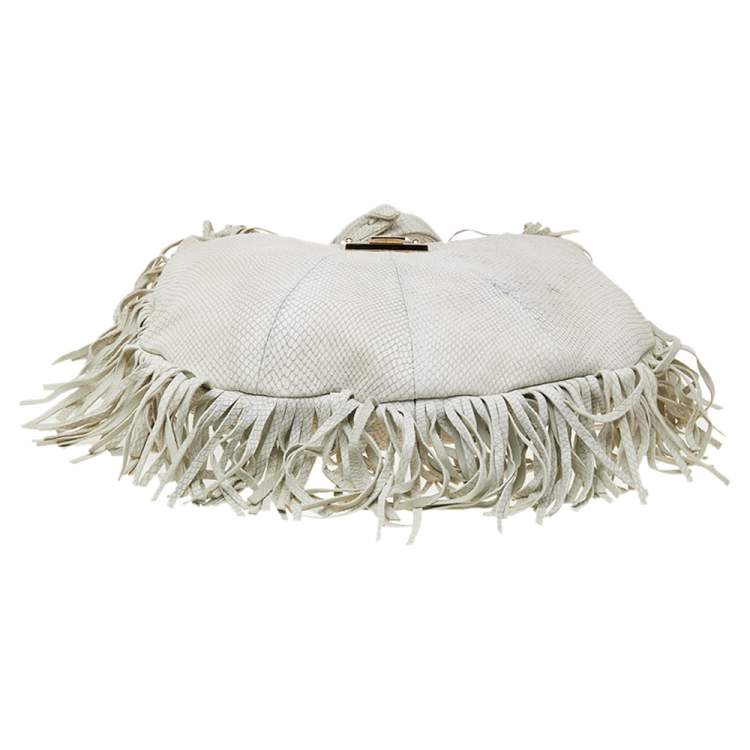 Pre Owned Jimmy Choo White Snakeskin Embossed Leather Hobo