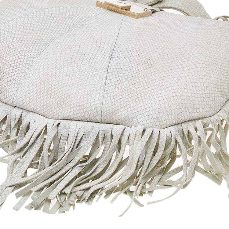 Pre Owned Jimmy Choo White Snakeskin Embossed Leather Hobo