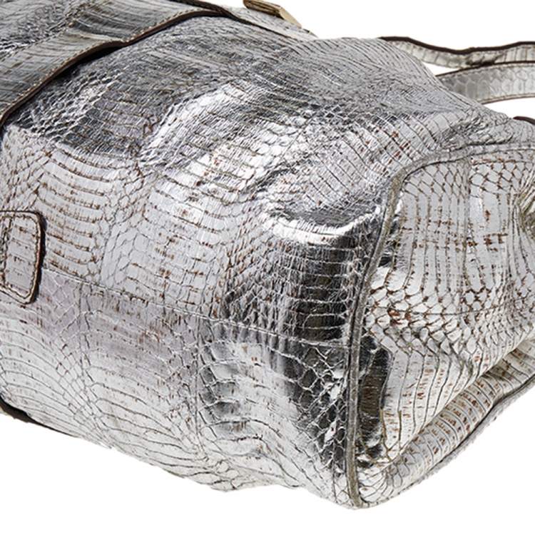Pre Owned Jimmy Choo Metallic Silver Watersnake Riki Tote