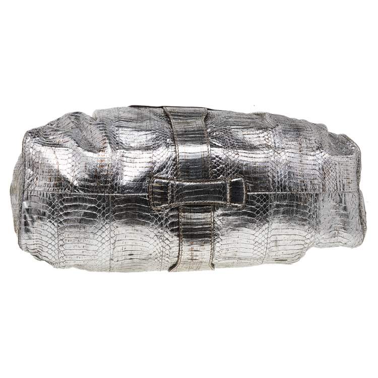 Pre Owned Jimmy Choo Metallic Silver Watersnake Riki Tote