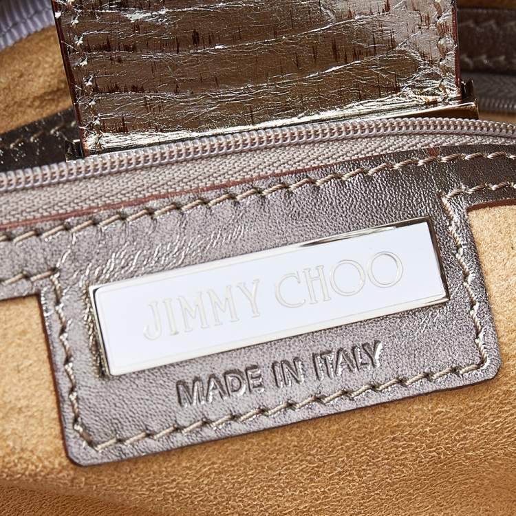 Pre Owned Jimmy Choo Metallic Silver Watersnake Riki Tote