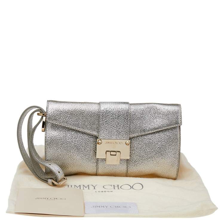 Pre Owned Jimmy Choo Metallic Silver Leather Rebel Clutch