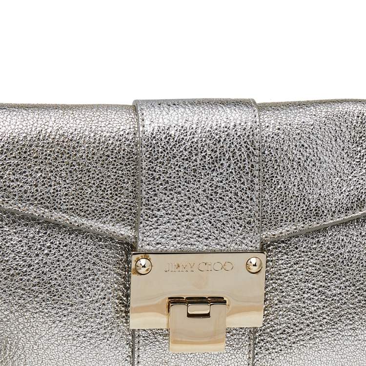 Pre Owned Jimmy Choo Metallic Silver Leather Rebel Clutch