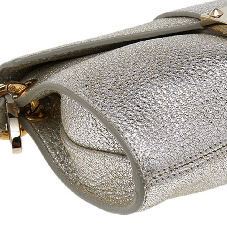 Pre Owned Jimmy Choo Metallic Silver Leather Rebel Clutch