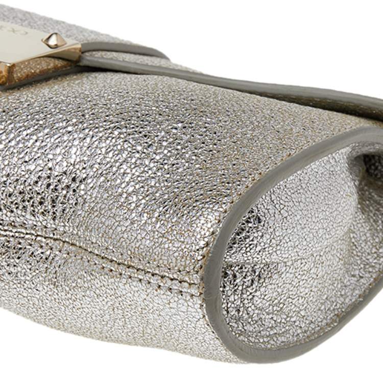 Pre Owned Jimmy Choo Metallic Silver Leather Rebel Clutch
