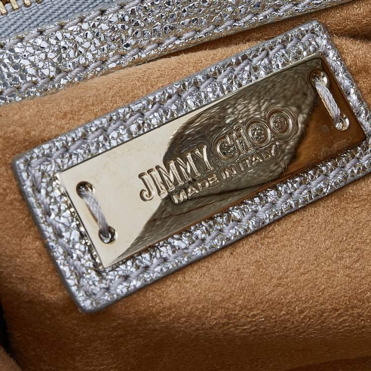 Pre Owned Jimmy Choo Metallic Silver Leather Rebel Clutch