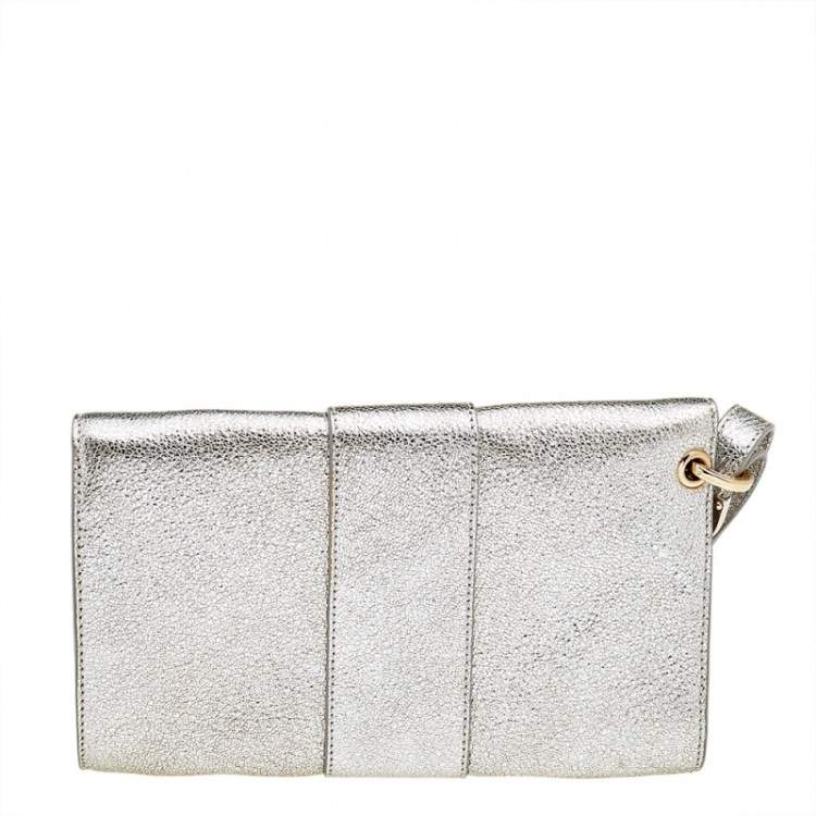Pre Owned Jimmy Choo Metallic Silver Leather Rebel Clutch