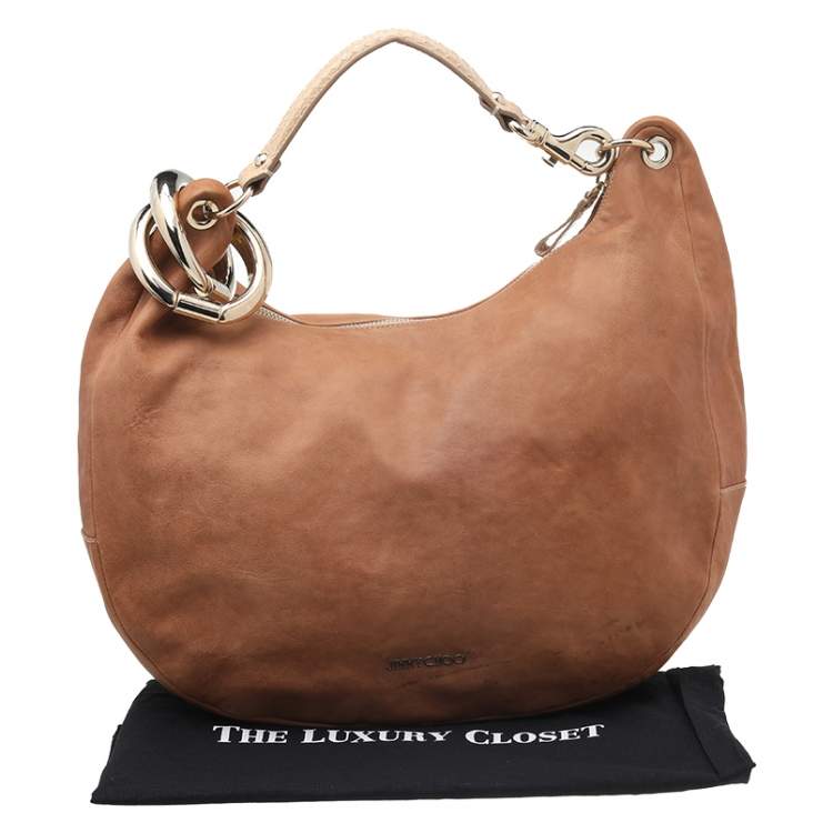 Pre Owned Jimmy Choo Beige Leather Medium Solar Hobo