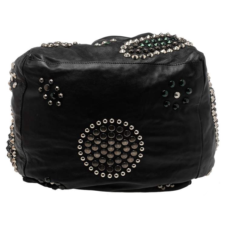 Pre Owned Jimmy Choo Black Soft Leather Studded Tote