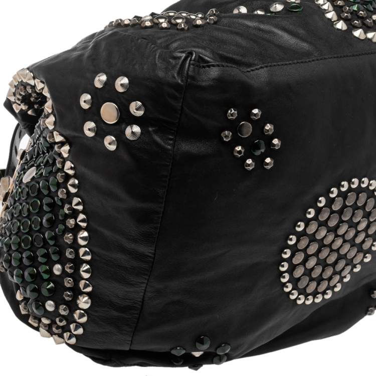 Pre Owned Jimmy Choo Black Soft Leather Studded Tote