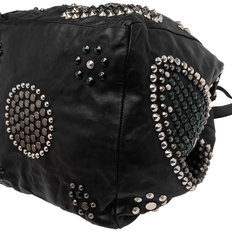 Pre Owned Jimmy Choo Black Soft Leather Studded Tote