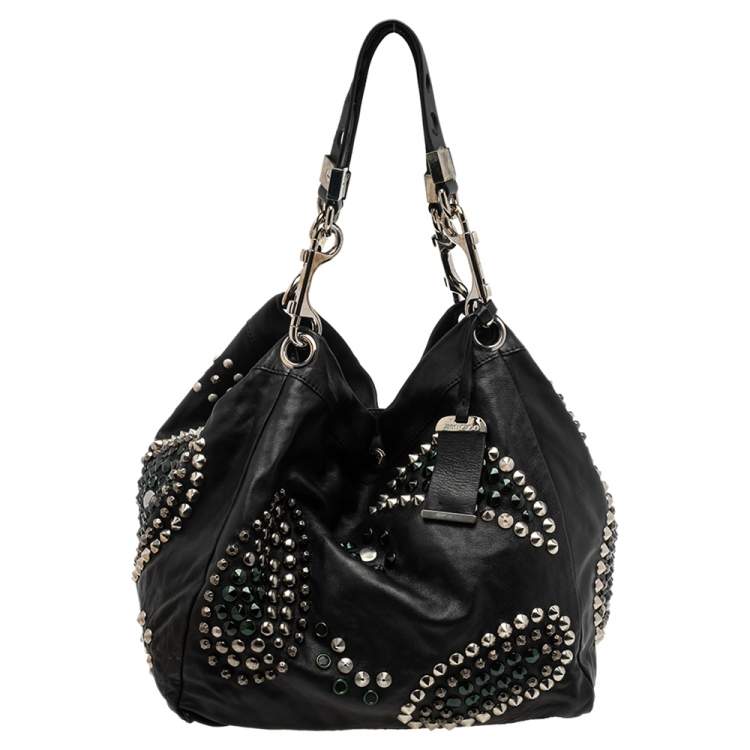 Pre Owned Jimmy Choo Black Soft Leather Studded Tote