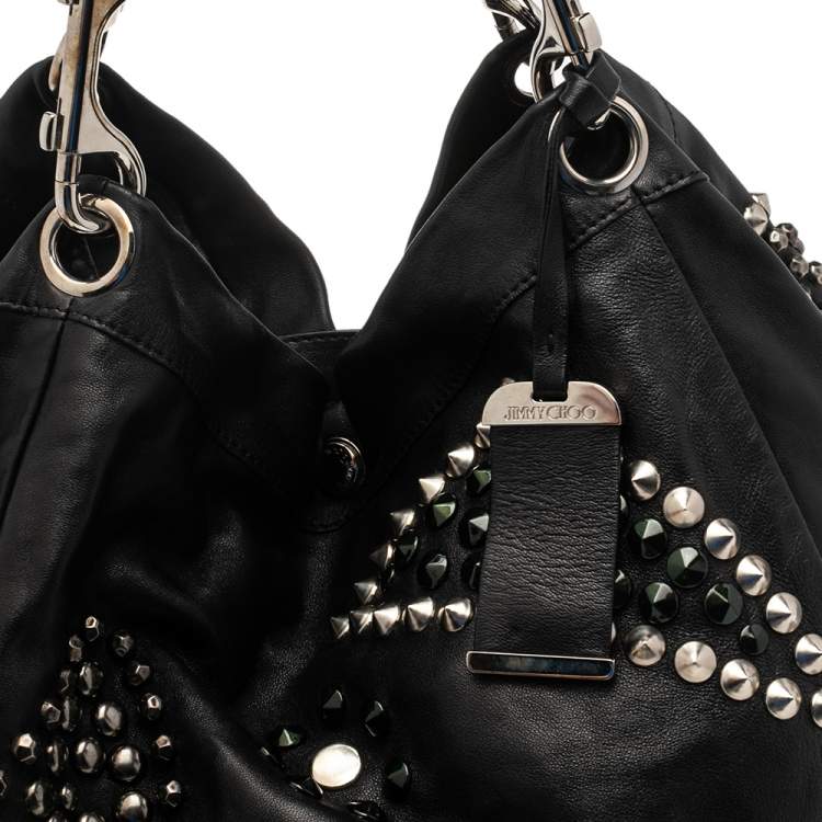 Pre Owned Jimmy Choo Black Soft Leather Studded Tote