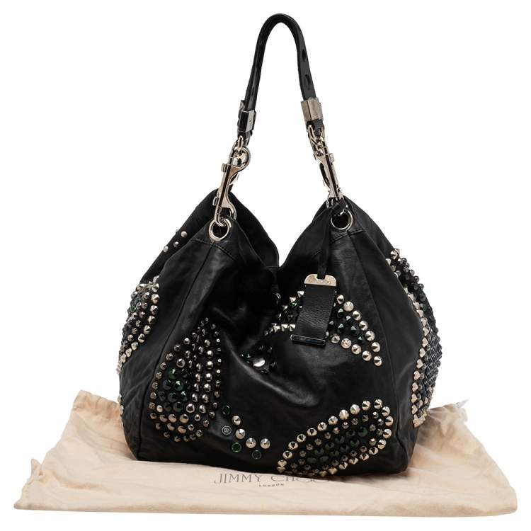 Pre Owned Jimmy Choo Black Soft Leather Studded Tote