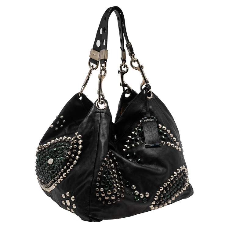 Pre Owned Jimmy Choo Black Soft Leather Studded Tote